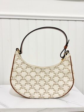 AUTH LIKE NEW CELINE AVA BAG IN TRIOMPHE CANVAS AND CALFSKIN WHITE